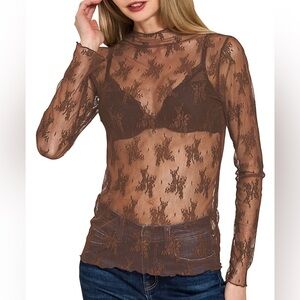 Lace Layering Long Sleeve Top in Brown
